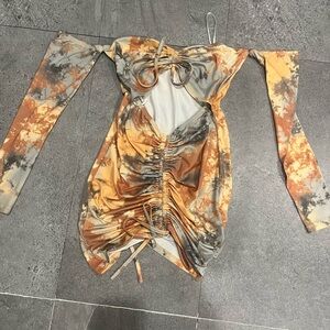SHEIN Tie-Dye Mini Dress in Orange and Gray